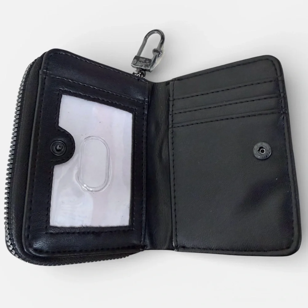 BETSEY JOHNSON BLACK QUILTED ZIP AROUND WALLET WITH 🖤 EMBELLISHMENTS - Picture 4 of 6